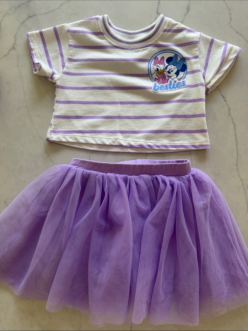 Disney Lilac Striped Crop Top & Tulle Skirt Set